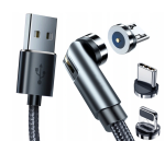 Długi 200cm kabel obrotowy magnetyczny +3 adaptery