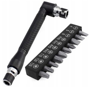 Zestaw kątowy uchwyt wkrętak 1/4 + zestaw bitów