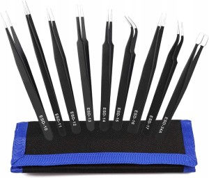 Zestaw pęset precyzyjnych metalowych 9 szt