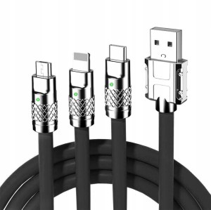 Pancerny kabel 3w1 DO IPHONE / MICRO USB / TYP-C 6A 120W