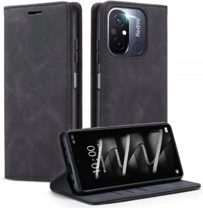 Xiaomi Redmi 12C, Etui skórzane z klapką magnetyczne 100% skóra