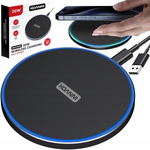 Ładowarka indukcyjna QI bezprzewodowa 20W LED + kabel USB-C 1M