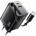 Ładowarka sieciowa 65W PD z wbudowanym kablem USB-C Koanni czarna GaN