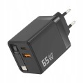 Szybka ładowarka PD 65W z kablem zwijanym USB-C widok z przodu