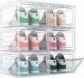6x organizer na buty modułowy premium transparentny – zestaw pojemników do przechowywania obuwia z otwieranym frontem, możliwość sztaplowania i estetycznej organizacji przestrzeni.