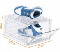 Organizer na buty z klapką frontową – pojemnik do przechowywania sneakersów, trampek i obuwia sportowego, wymiary około 34 × 27 × 19 cm.