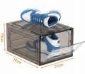 Organizer na buty z klapką frontową – pojemnik do przechowywania sneakersów, trampek i obuwia sportowego, wymiary około 34 × 27 × 19 cm.