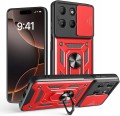 Czerwona wersja etui Slide CamShield do Motorola Moto G15 Power z ringiem 360° i nowoczesnym, sportowym designem.