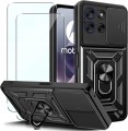 Etui pancerne Slide Ring do Motorola Moto G86 5G / Moto G86 Power 5G – czarne etui z osłoną aparatu i obrotowym ringiem.