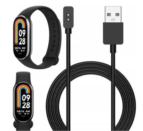 Ładowarka magnetyczna USB do Xiaomi Smart Band 8, 9 i 10 z kablem o długości 1 m zapewniająca bezpieczne ładowanie opaski.