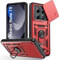 Czerwone etui pancerne Slide CamShield do Xiaomi Redmi Note 15 4G/ 5G z ringiem i osłoną aparatu