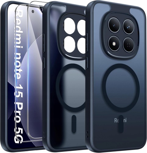 Czarne etui MagSafe do Redmi Note 15 Pro 5G z przezroczystym tyłem i podwyższoną ochroną aparatu.