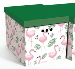 Dekoracyjne pudełko kartonowe XL, 42x32x32cm, flamingi